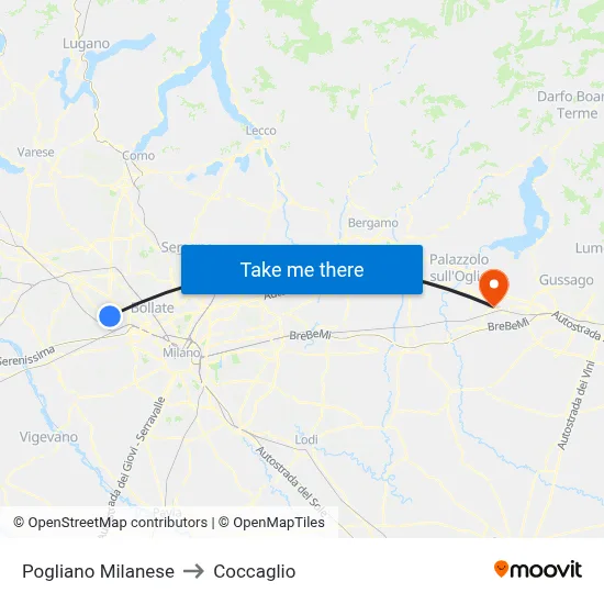 Pogliano Milanese to Coccaglio map