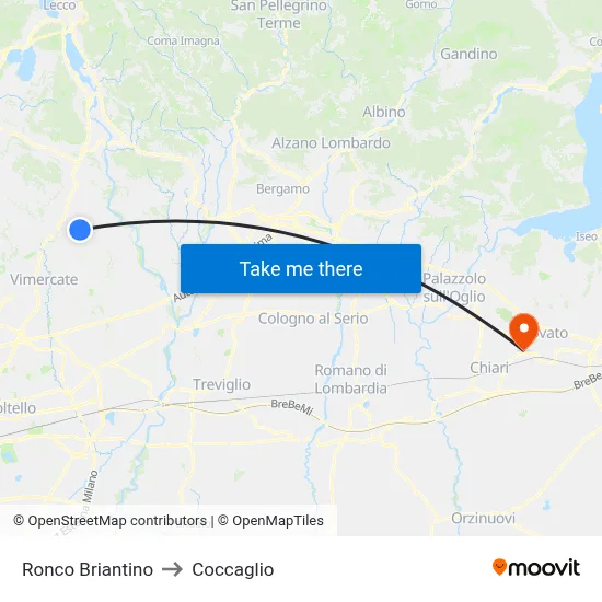 Ronco Briantino to Coccaglio map