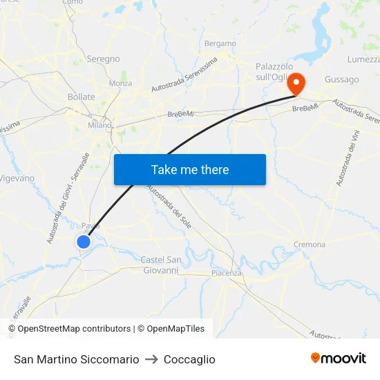 San Martino Siccomario to Coccaglio map