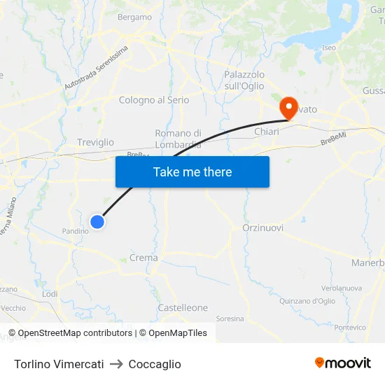 Torlino Vimercati to Coccaglio map