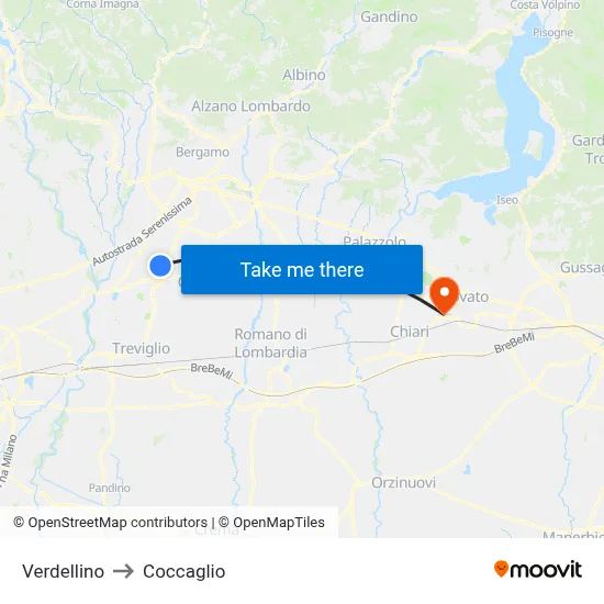 Verdellino to Coccaglio map