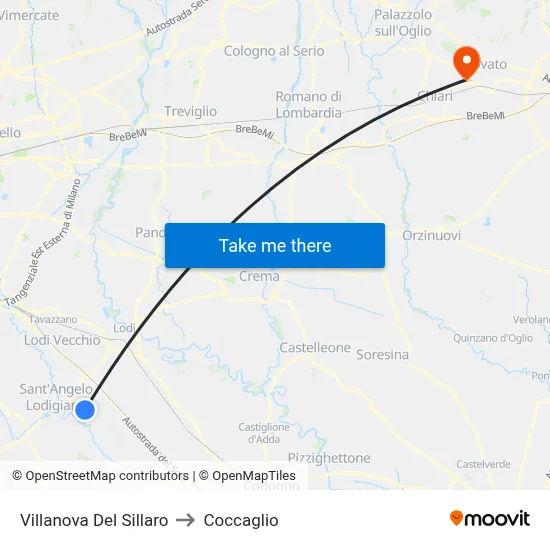 Villanova Del Sillaro to Coccaglio map