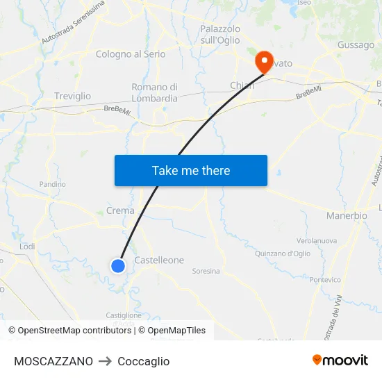 Moscazzano to Coccaglio map