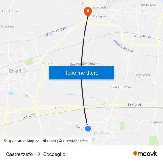Castrezzato to Coccaglio map