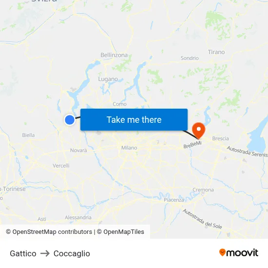 Gattico to Coccaglio map