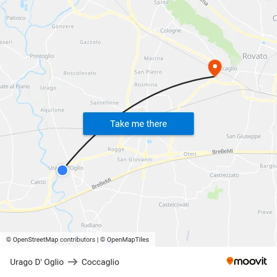 Urago D' Oglio to Coccaglio map