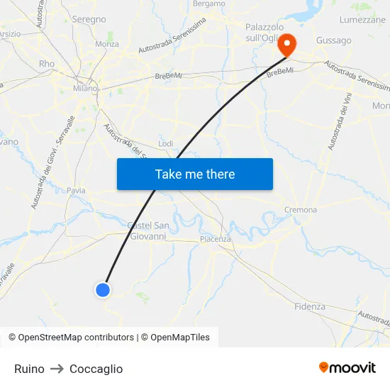 Ruino to Coccaglio map