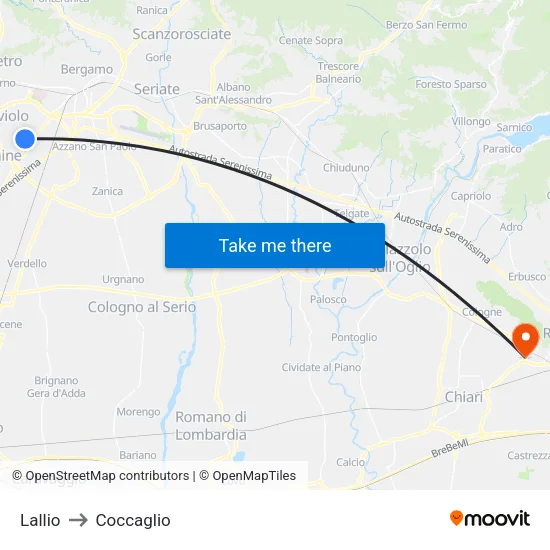 Lallio to Coccaglio map