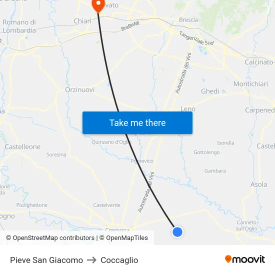 Pieve San Giacomo to Coccaglio map