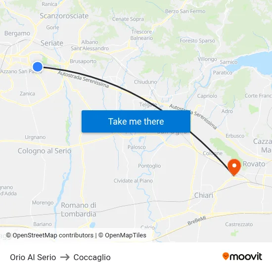 Orio Al Serio to Coccaglio map