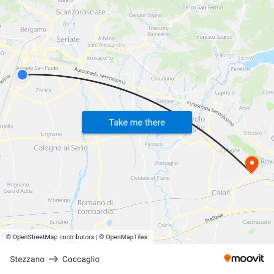 Stezzano to Coccaglio map