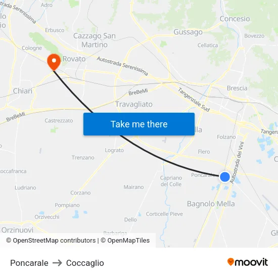 Poncarale to Coccaglio map