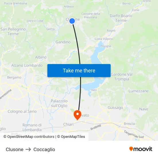 Clusone to Coccaglio map