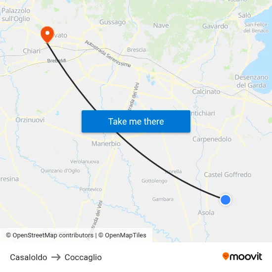 Casaloldo to Coccaglio map
