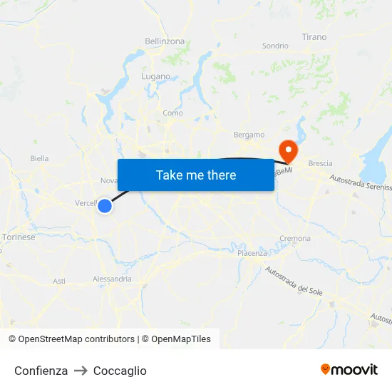 Confienza to Coccaglio map