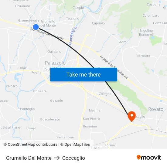 Grumello Del Monte to Coccaglio map