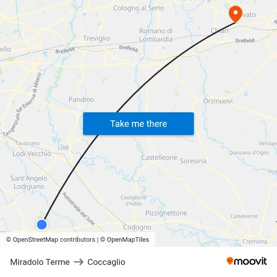 Miradolo Terme to Coccaglio map