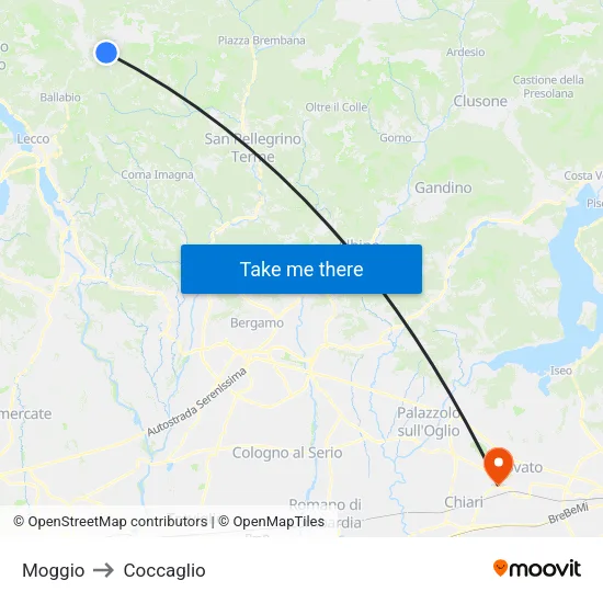 Moggio to Coccaglio map
