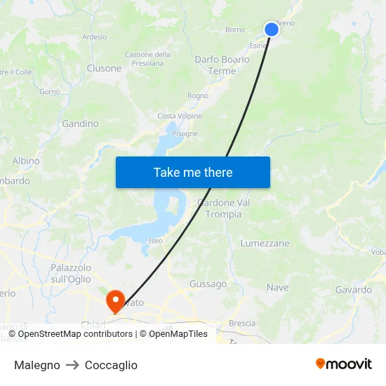 Malegno to Coccaglio map