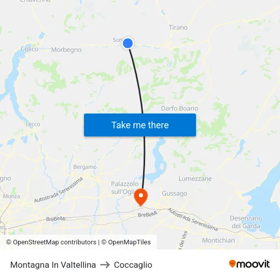 Montagna In Valtellina to Coccaglio map