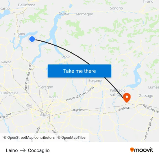 Laino to Coccaglio map