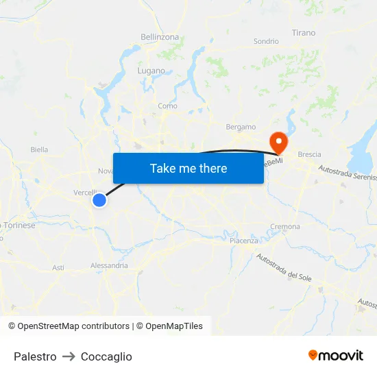 Palestro to Coccaglio map