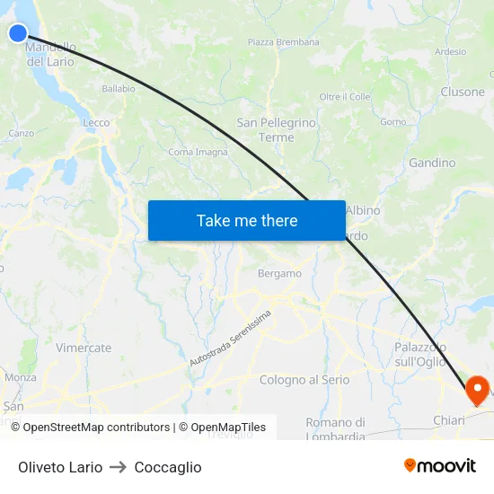 Oliveto Lario to Coccaglio map