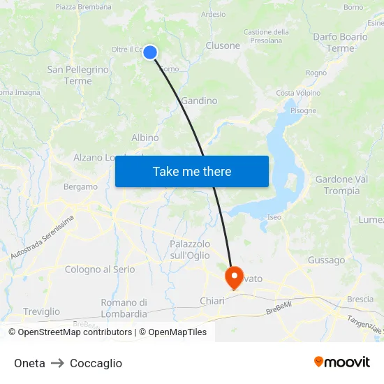 Oneta to Coccaglio map