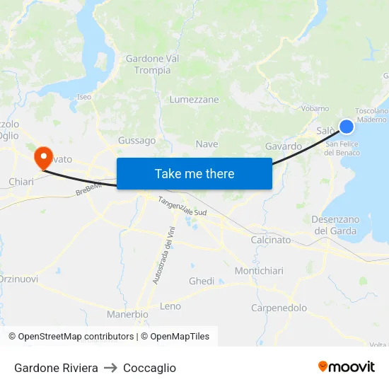 Gardone Riviera to Coccaglio map