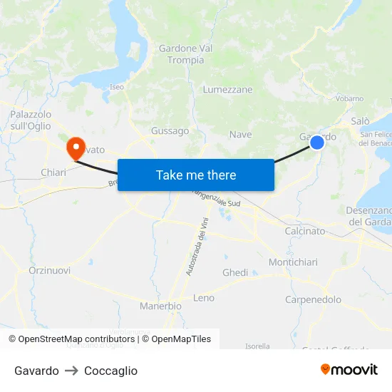 Gavardo to Coccaglio map