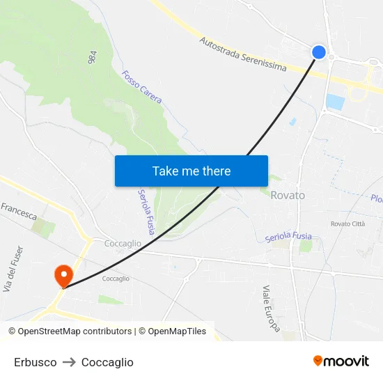Erbusco to Coccaglio map