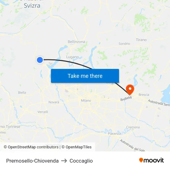 Premosello-Chiovenda to Coccaglio map