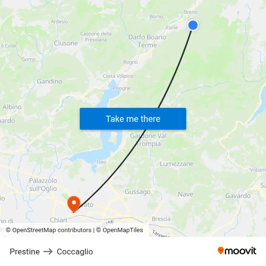 Prestine to Coccaglio map