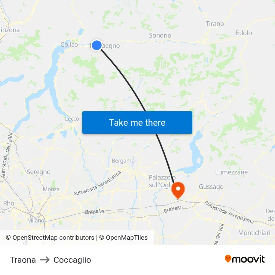 Traona to Coccaglio map