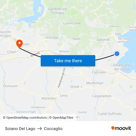 Soiano Del Lago to Coccaglio map