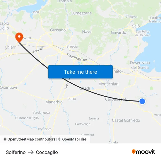 Solferino to Coccaglio map