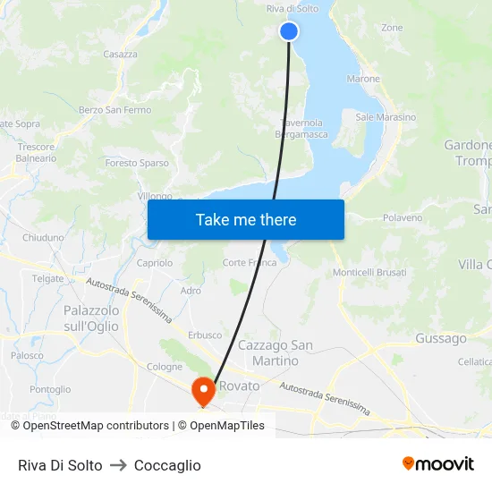 Riva Di Solto to Coccaglio map