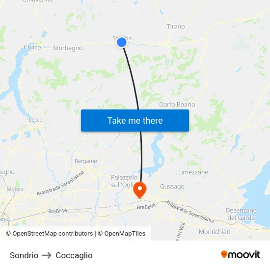 Sondrio to Coccaglio map