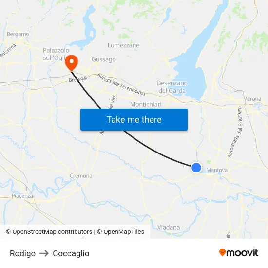 Rodigo to Coccaglio map