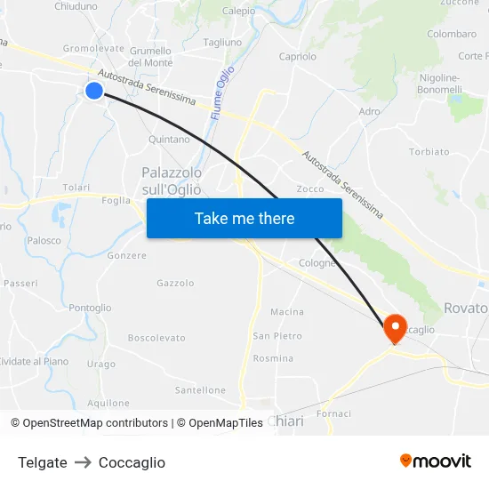 Telgate to Coccaglio map