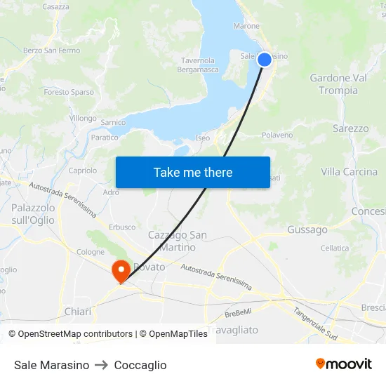 Sale Marasino to Coccaglio map