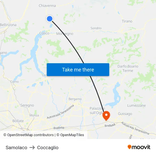 Samolaco to Coccaglio map