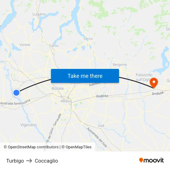 Turbigo to Coccaglio map