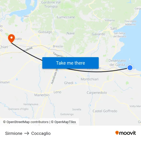 Sirmione to Coccaglio map