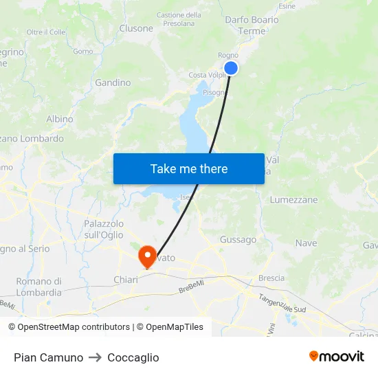 Pian Camuno to Coccaglio map