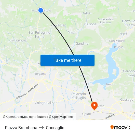 Piazza Brembana to Coccaglio map