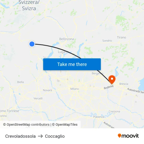 Crevoladossola to Coccaglio map