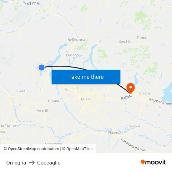 Omegna to Coccaglio map