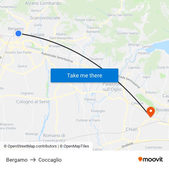 Bergamo to Coccaglio map