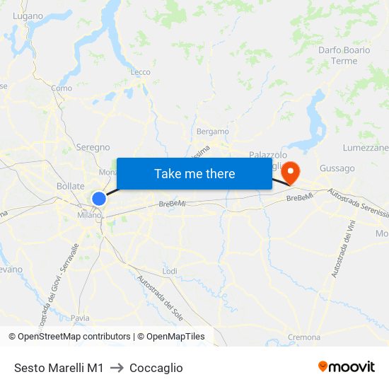 Sesto Marelli M1 to Coccaglio map